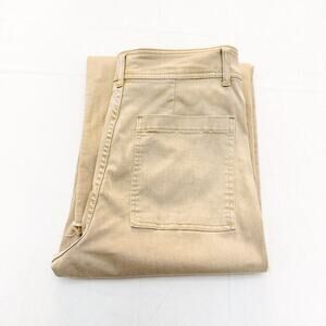 OAT NY Wide Leg High Rise Tan/Beige Denim jeans Frayed Hem Size 12 / 31